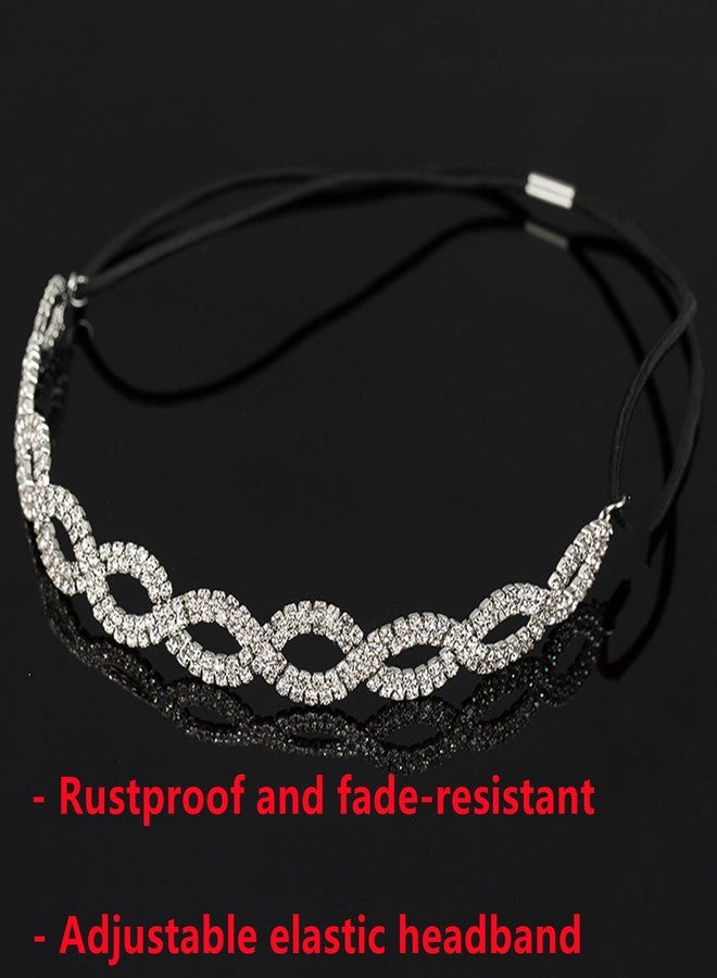 SHUNGXINYI Elastic Rhinestone Headbands Crystal Headband Sparkly Wave Head Chain Crown Alloy Disco Silver Crystal Hair Band Accessories for Wedding Prom First Communion Pageant Women Girl, Silver - Image 4
